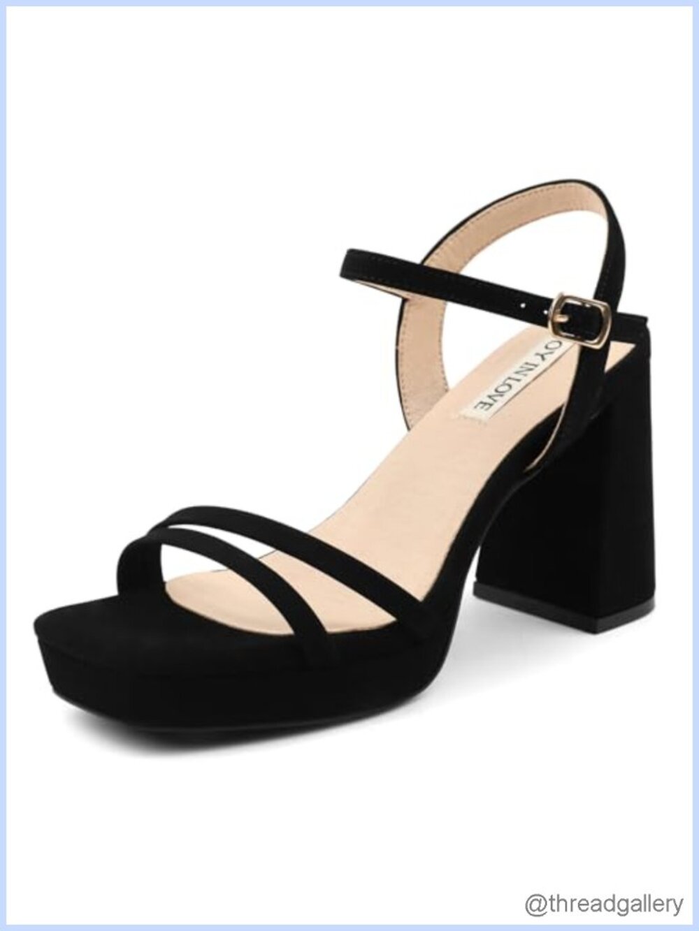 Platform Sandals Chunky Block Heels Square Toe Ankle Strap Buckle